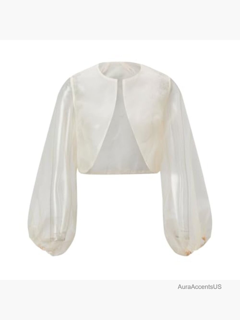 Women Sheer Mesh Shrug Bolero Cardigan Open Front Crop Puff Long Sleeve Shawl - Picture 5 of 7